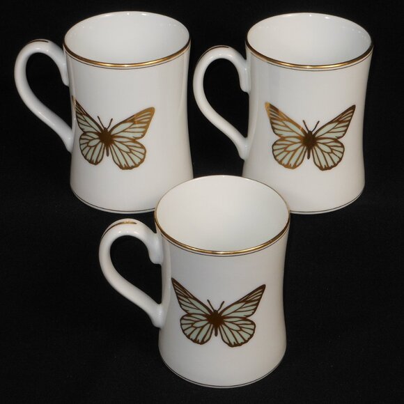 3  beautiful coffee mugs. Fitz and Floyd Japan Golden Butterfly - Picture 3 of 7